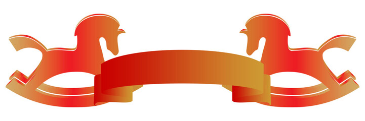 christmas greetings ornament elements and ribbon with background toy horse