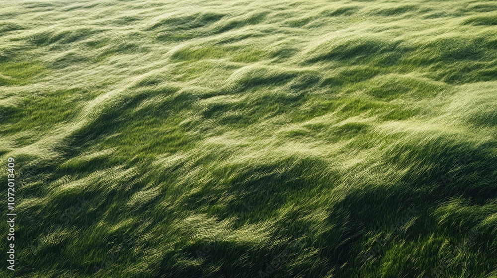 Aufkleber high-angle view of a green grass field with subtle lines and patterns created by the wind.