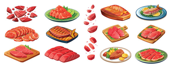 illustration of fresh piece of tuna, tuna fish vector art