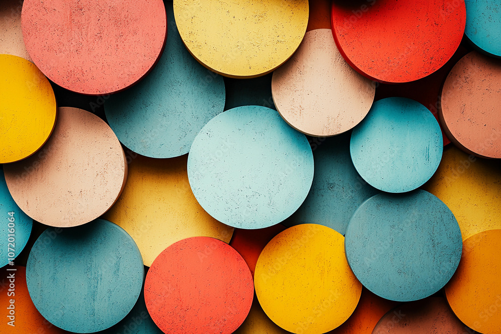 Poster colorful abstract circles arranged in a vibrant pattern on a surface