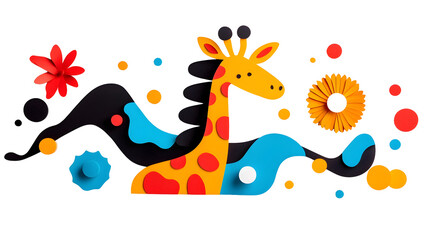 Fototapeta premium Colorful Whimsical Animal-Inspired Graphic Shapes Artful Composition On White Background