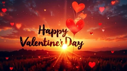 happy valentines day text with glowing heart particles romantic celebration smooth 4k video motion footage