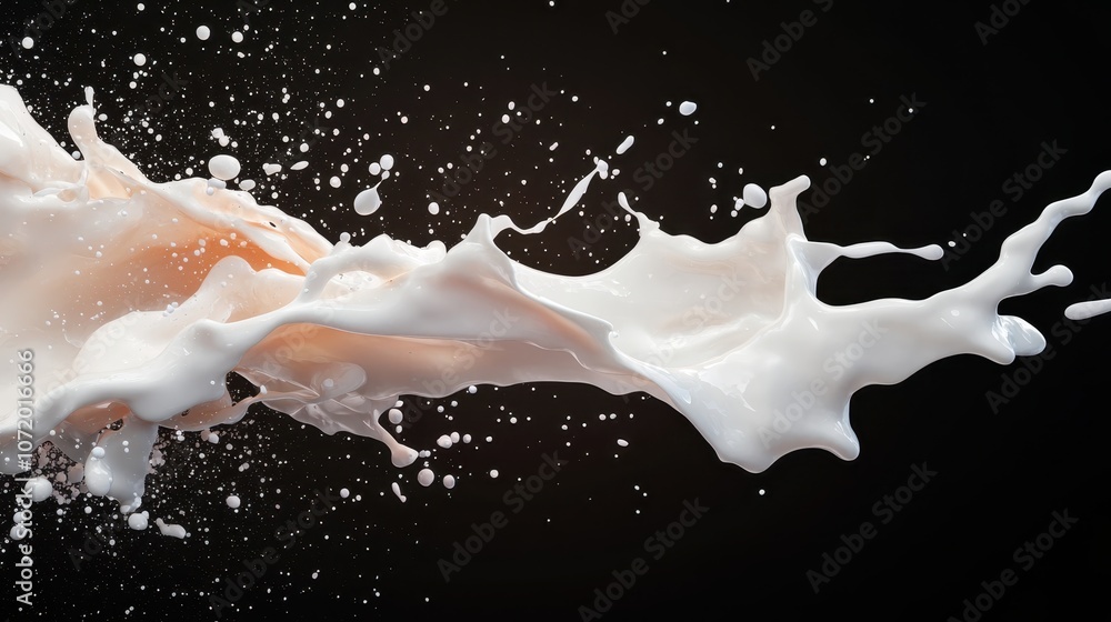 Poster a dynamic splash of liquid in motion against a dark background, capturing the vibrant movement with 
