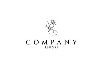Love flower logo in line art illustration design style