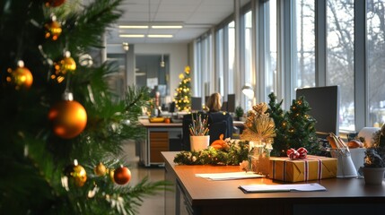 Obraz premium work office with Christmas decoration