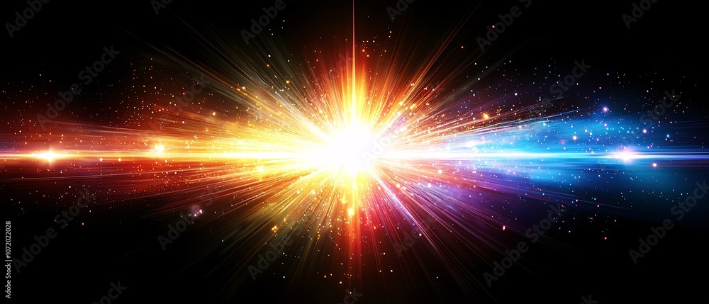 Poster a vibrant burst of light radiating from the center, showcasing a dazzling array of colors. perfect f