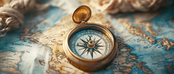 An antique compass atop a vintage map evokes the allure of exploration and the mystery of uncharted journeys, blending past and future quests.
