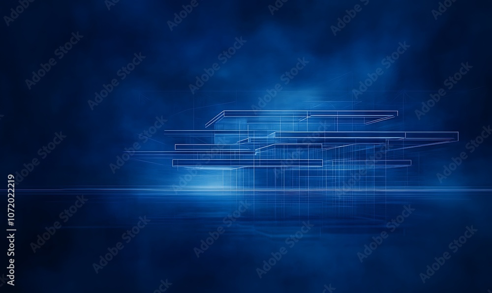 Leinwandbilder An abstract blue background with dynamic lines and patterns, evoking a sense of digital technology and modernity.