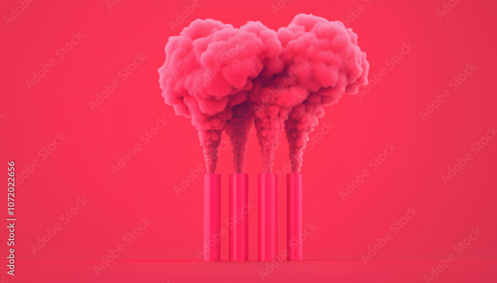Poster a vibrant image showing pink smoke billowing from multiple sources against a bold pink background, c