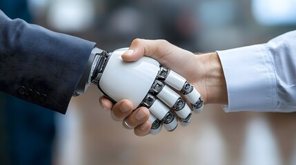 Two business partners shaking hands with confidence signifying a successful agreement or deal  The handshake represents a formal teamwork between professionals in a corporate or commercial setting