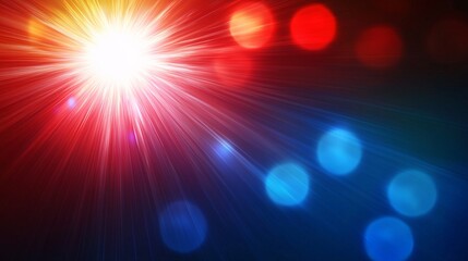 Obraz premium A vibrant burst of light with an array of colorful bokeh effects. Perfect for backgrounds, art projects, or digital designs to add a dynamic touch.