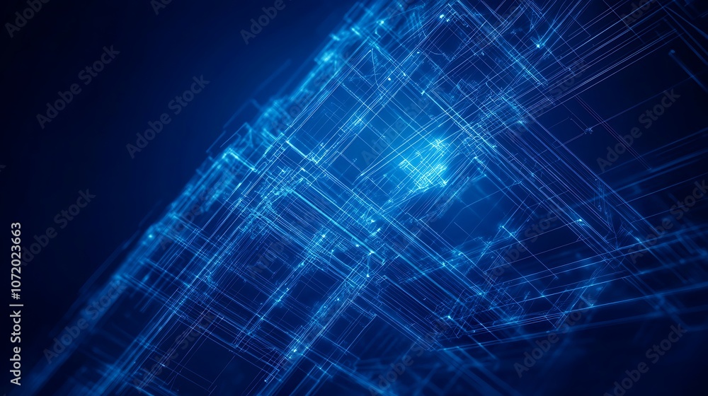 Leinwandbilder a vibrant blue abstract background featuring interconnected lines and glowing elements, evoking a se
