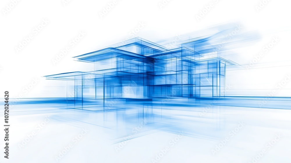 Leinwandbilder A dynamic blue architectural design, showcasing an abstract representation of a structure with a futuristic and innovative feel.