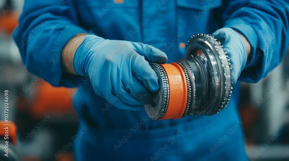 Poster close up of a skilled mechanic s hands using various professional tools to repair the engine of a ca