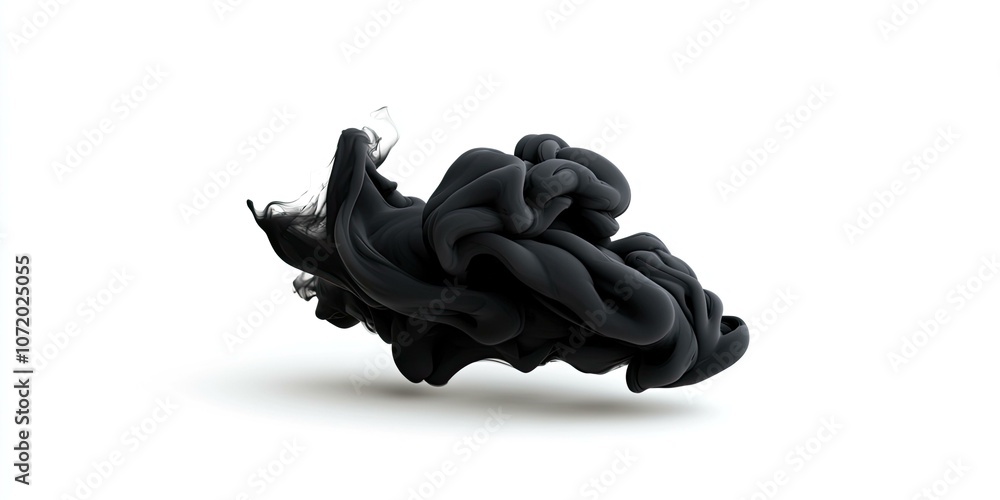 Wall mural abstract black ink cloud with a flowing and dynamic shape, isolated on a white background