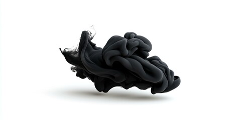 Abstract black ink cloud with a flowing and dynamic shape, isolated on a white background