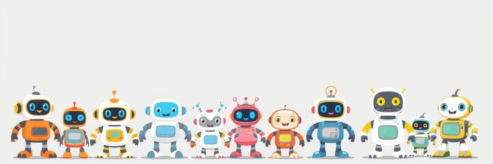 Obraz premium A collection of adorable robot characters in colorful designs suitable for children, vector, design, cute
