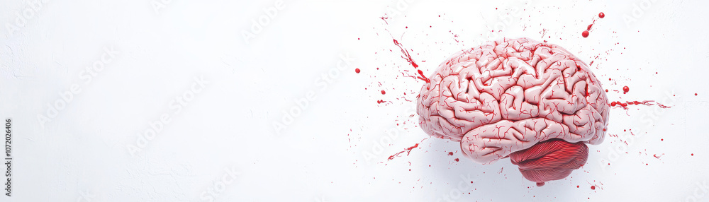 Poster a surreal depiction of a brain with a red splash effect, symbolizing creativity and thought processe