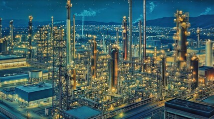 Obraz premium The Glow of an Industrial Cityscape at Night