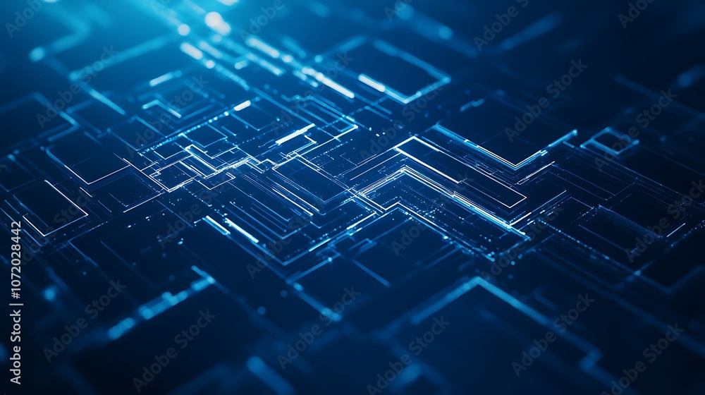 Poster a dynamic digital landscape with glowing blue circuitry patterns, illustrating advanced technology a