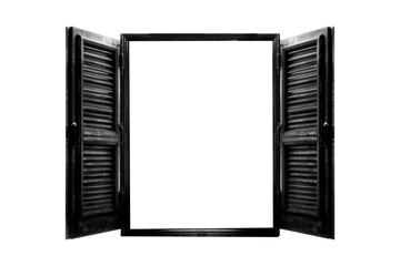 Black open window isolated on transparent background.	
