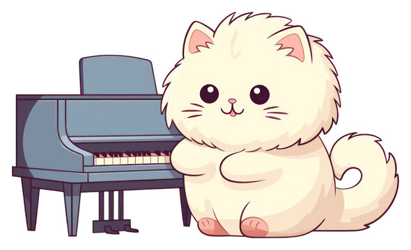 recommend clip art: PNG Persian cat playing piano keyboard cartoon cute.