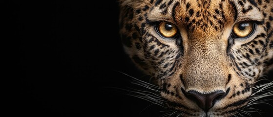 Obraz premium A close up of a leopard's face on a black background