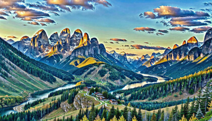 Majestic Mountain Retreat at Sunset's Golden Hour