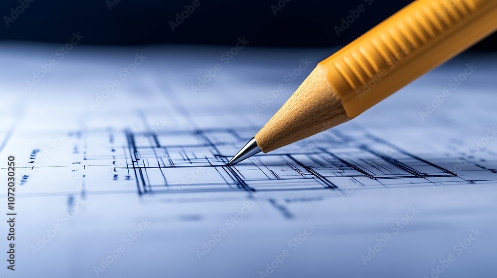 Aufkleber a close-up view of a pencil sketching architectural blueprints, showcasing precision and design in d