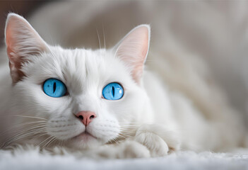 A cat with white fur and blue eyes generated by AI