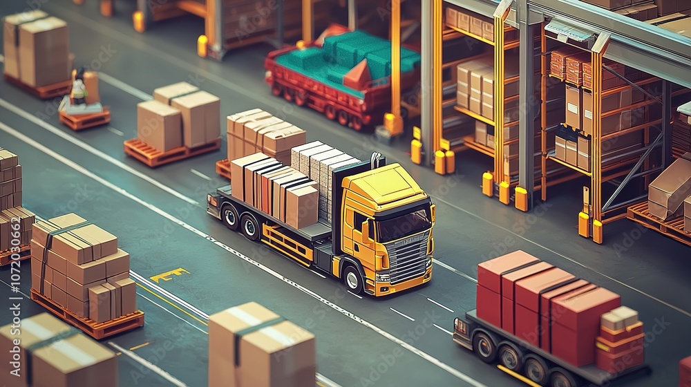 Poster efficient logistics operations drive the movement of shipping crates and packages in a busy transpor