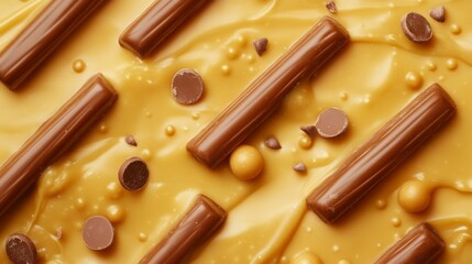 Close-Up of Whipped Caramel Cream and Twix Pieces with Soft Lighting
