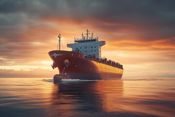 Selective focus container cargo freight ship with stack of container box, Aerial view of massive cargo ship on the sea.	