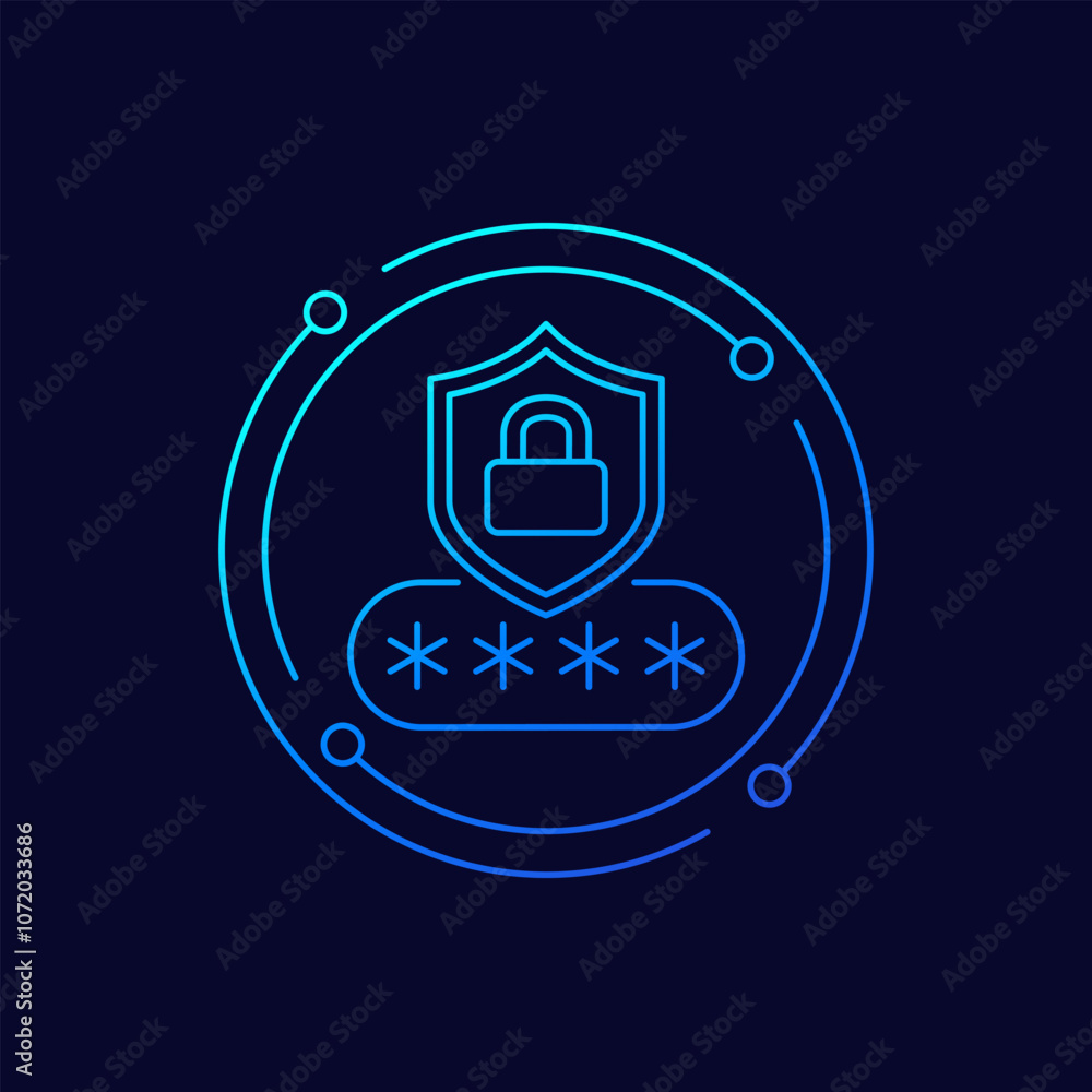 Poster password icon with shield and lock, linear design