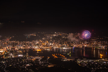 fireworks over the nagasaki harbor