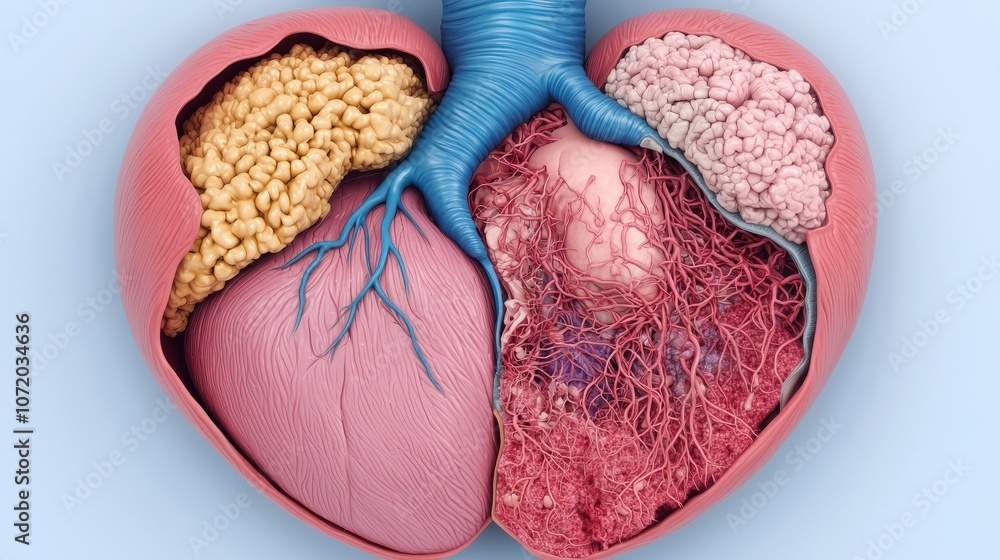 Aufkleber a stylized cross-section of a heart, revealing different textures and structures representing organs