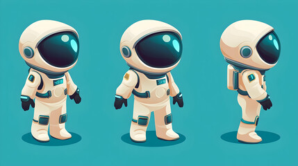 Fototapeta premium Cartoon Astronaut Character Illustration in Three Poses on Blue Background