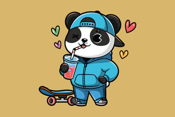 Naklejka premium Skateboard Panda's Day Out