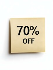 Black '70% OFF' Text on a Ivory Square Paper Note. White Background 