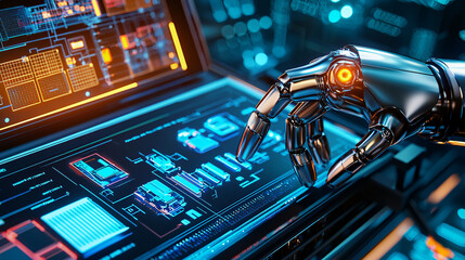 Robotic hand interacts with digital interface