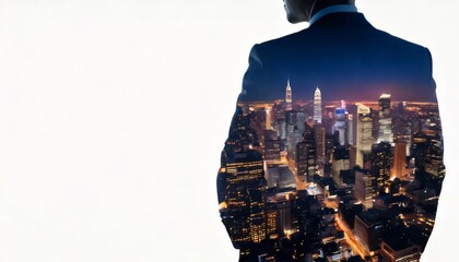 Business leader views cityscape at night
