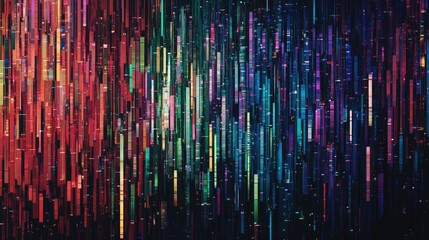 Vibrant Abstract Digital Glitch Grid with Geometric Pattern and Pixelated Details