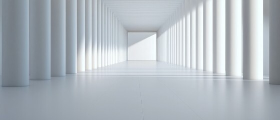 Fototapeta premium A long hallway with white columns in the middle of it