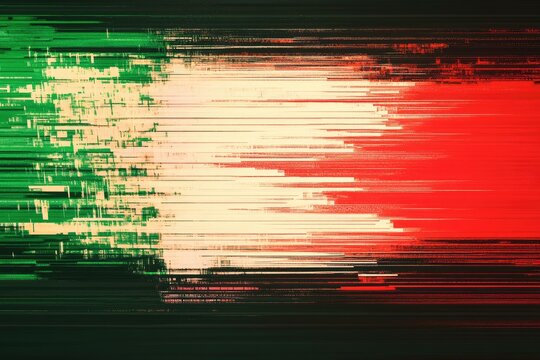Vibrant Digital Glitch Effect with Red and Green Lines on Dark Background