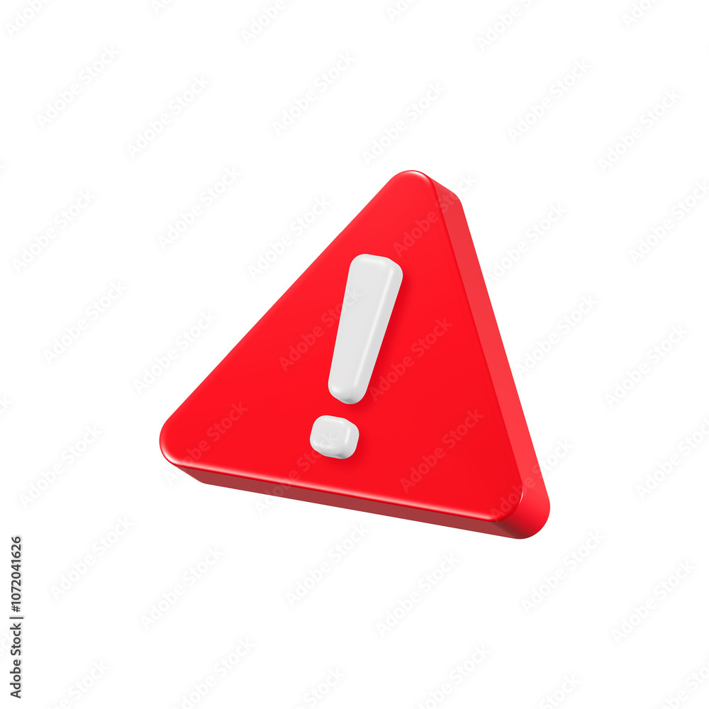 Poster red warning sign with triangle 3d symbol icon rendering