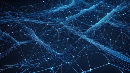 A digital representation of interconnected networks and data flow in a blue tone.