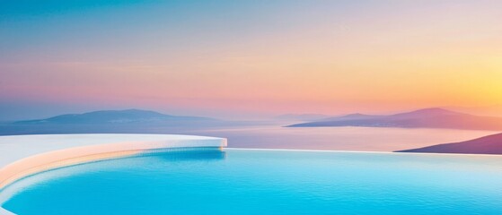 Obraz premium A swimming pool with a view of the ocean at sunset