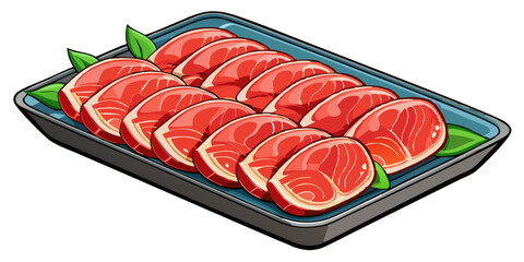 lustration of tuna fillets in a tray, tuna fish vector illustration