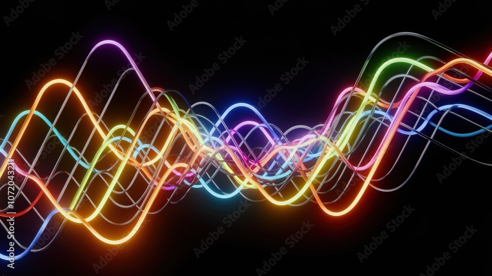 Poster explore vibrant light waves that create dynamic visual patterns in digital art techniques