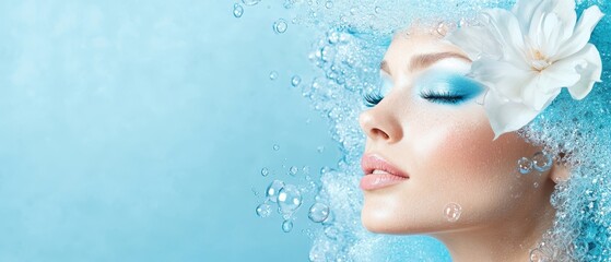 A woman with a flower in her hair under water